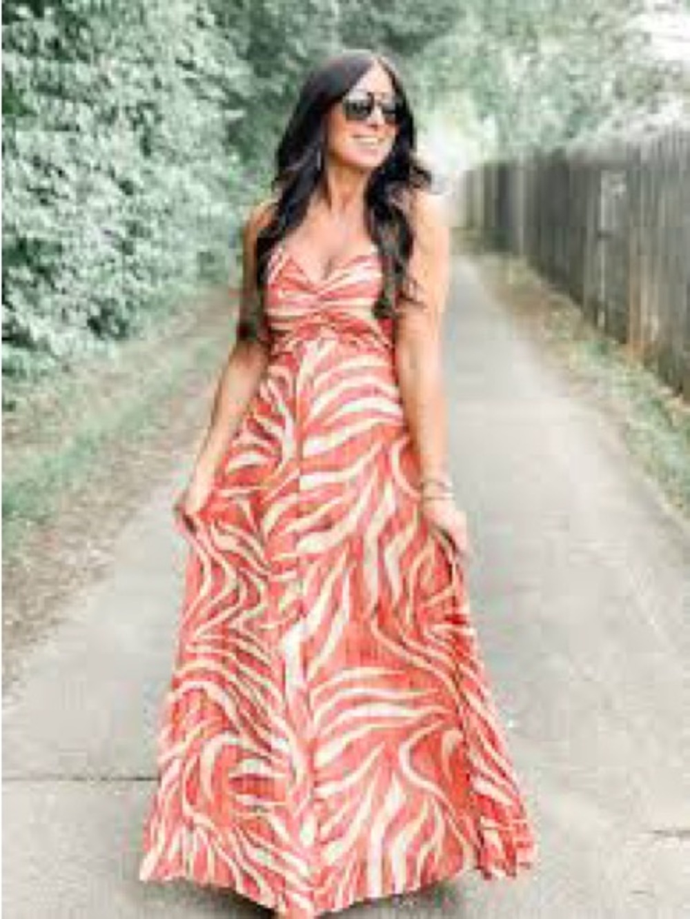 Express Coral and Cream Twist-Front Maxi Dress